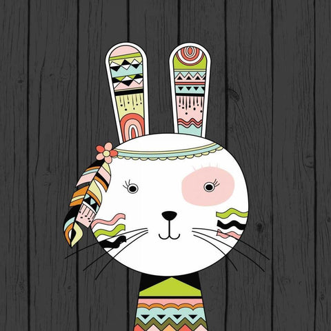 Tribal Rabbit Black Modern Wood Framed Art Print by Robinson, Tamara