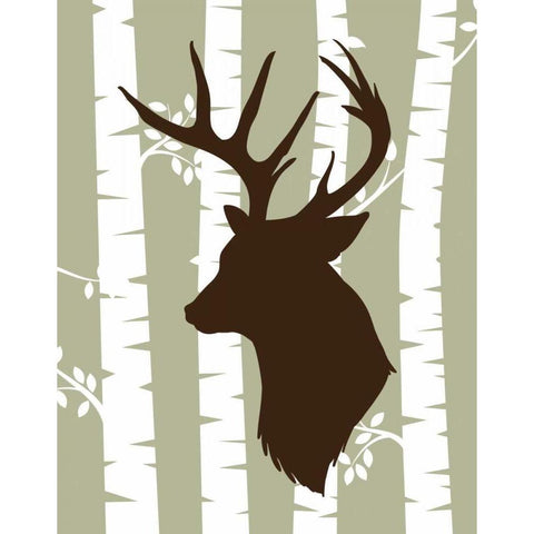 Deer 2 Woods Black Modern Wood Framed Art Print with Double Matting by Robinson, Tamara