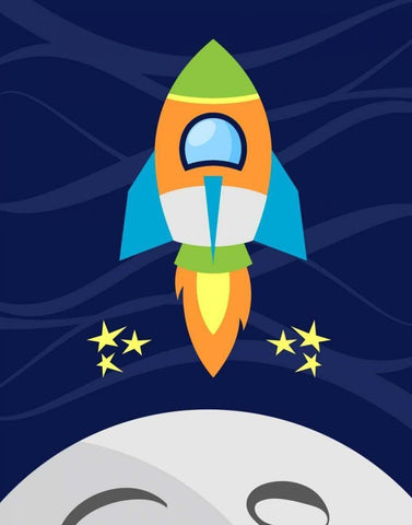 Space Rocket White Modern Wood Framed Art Print with Double Matting by Robinson, Tamara