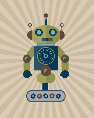 Robot I White Modern Wood Framed Art Print with Double Matting by Robinson, Tamara