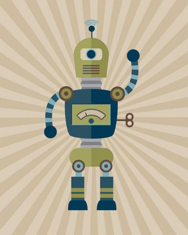 Robot II White Modern Wood Framed Art Print with Double Matting by Robinson, Tamara