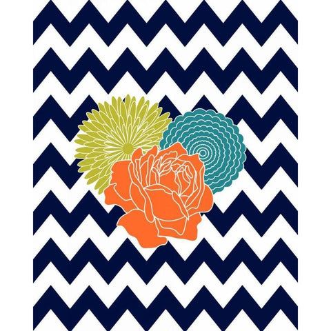 Chevron Flowers White Modern Wood Framed Art Print by Robinson, Tamara