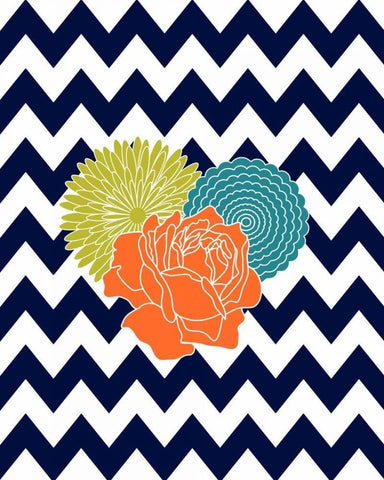 Chevron Flowers White Modern Wood Framed Art Print with Double Matting by Robinson, Tamara