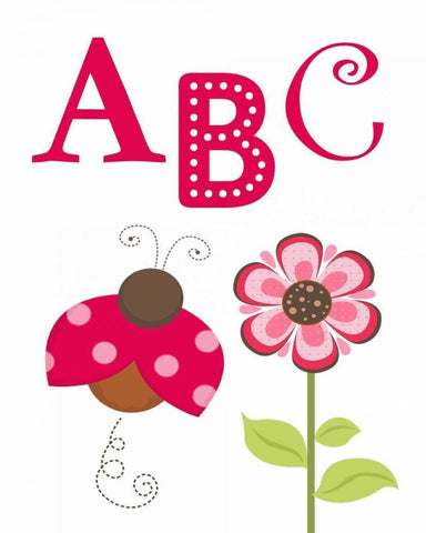 Ladybug ABC White Modern Wood Framed Art Print with Double Matting by Robinson, Tamara