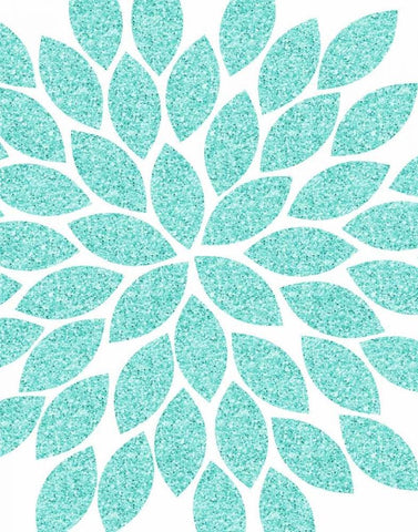 Turquoise Flower Glitter White Modern Wood Framed Art Print with Double Matting by Robinson, Tamara