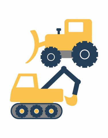 Construction Trucks White Modern Wood Framed Art Print with Double Matting by Robinson, Tamara