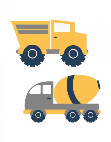 Construction Trucks II White Modern Wood Framed Art Print with Double Matting by Robinson, Tamara