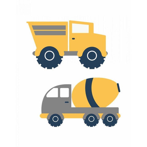 Construction Trucks II White Modern Wood Framed Art Print by Robinson, Tamara