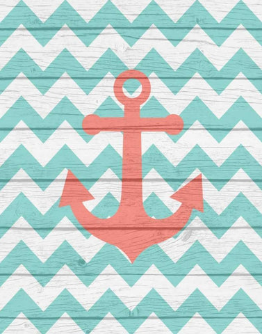 Nautical Anchor White Modern Wood Framed Art Print with Double Matting by Robinson, Tamara