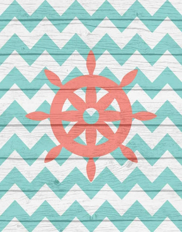 Nautical Wheel White Modern Wood Framed Art Print with Double Matting by Robinson, Tamara