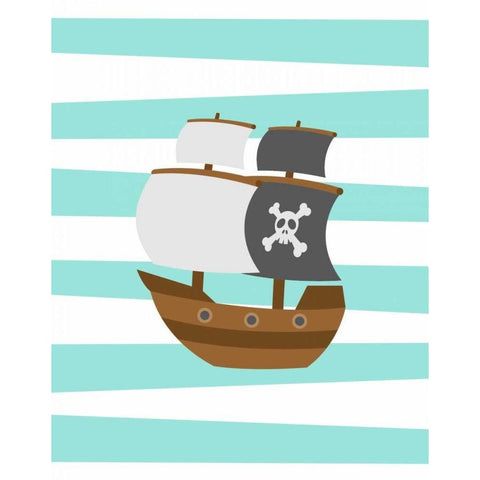 Pirate Boat White Modern Wood Framed Art Print by Robinson, Tamara