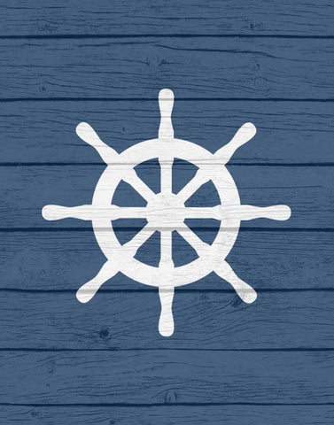 Nautical Wheel White Modern Wood Framed Art Print with Double Matting by Robinson, Tamara