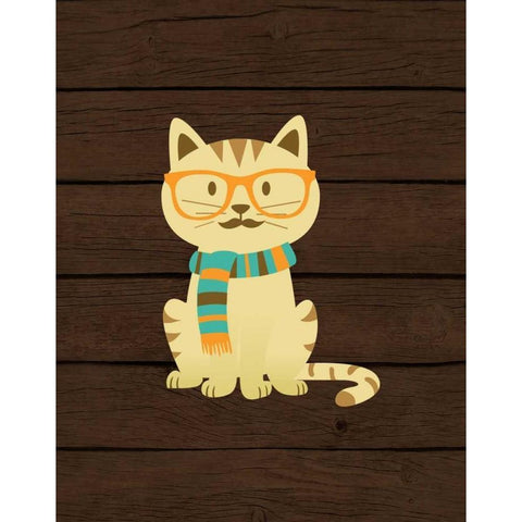 Hipster Cat White Modern Wood Framed Art Print by Robinson, Tamara
