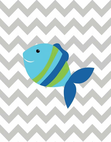 Chevron Fish White Modern Wood Framed Art Print with Double Matting by Robinson, Tamara