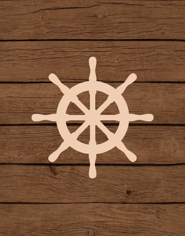 Nautical Wood Wheel White Modern Wood Framed Art Print with Double Matting by Robinson, Tamara