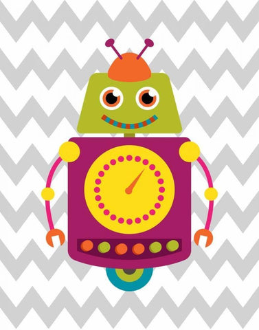 Robot Chevron II White Modern Wood Framed Art Print with Double Matting by Robinson, Tamara