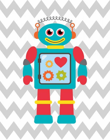 Robot Chevron III White Modern Wood Framed Art Print with Double Matting by Robinson, Tamara