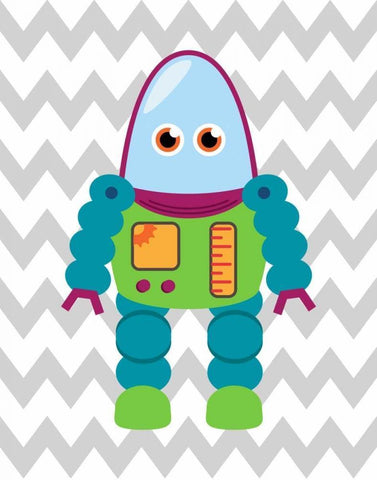 Robot Chevron V White Modern Wood Framed Art Print with Double Matting by Robinson, Tamara