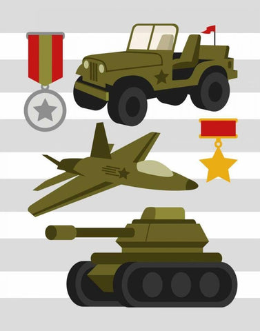 Army Trucks White Modern Wood Framed Art Print with Double Matting by Robinson, Tamara