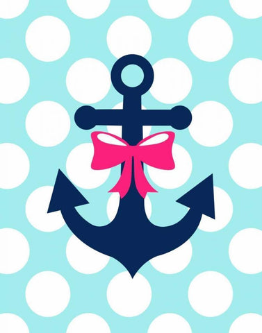 Anchor Bow Polka Dots White Modern Wood Framed Art Print with Double Matting by Robinson, Tamara