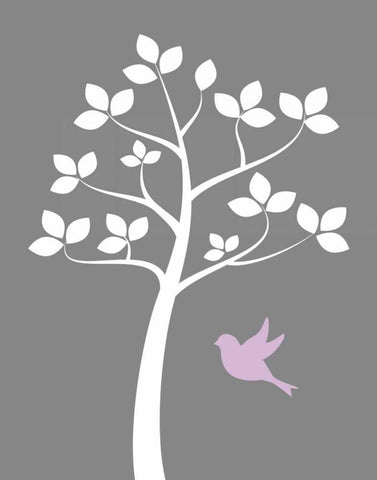 Girl Bird Tree II White Modern Wood Framed Art Print with Double Matting by Robinson, Tamara