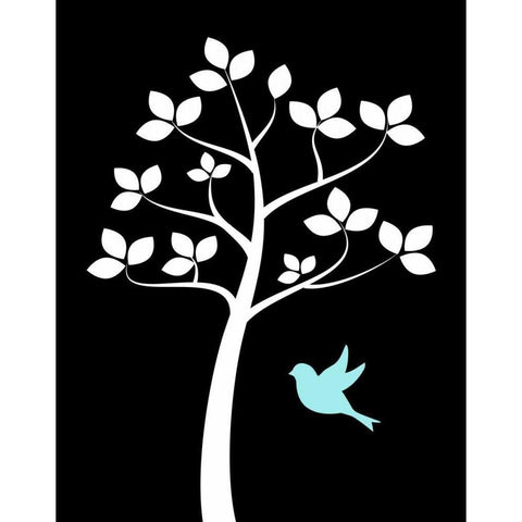 Girl Bird Tree II White Modern Wood Framed Art Print by Robinson, Tamara