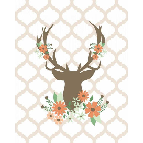 Deer Flowers I White Modern Wood Framed Art Print by Robinson, Tamara