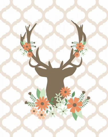 Deer Flowers I Black Ornate Wood Framed Art Print with Double Matting by Robinson, Tamara