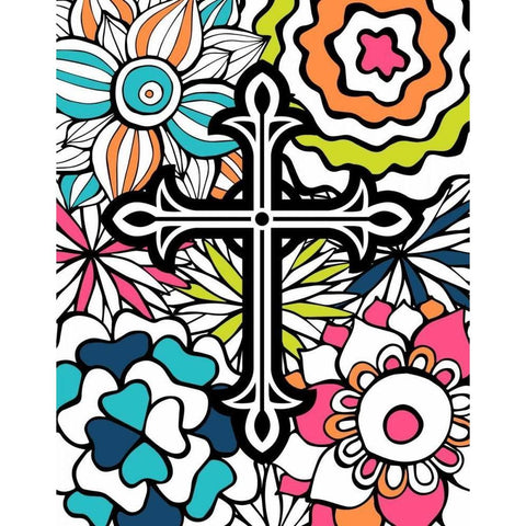 Cross Flowers Colors White Modern Wood Framed Art Print by Robinson, Tamara