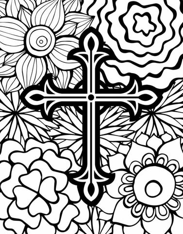 Cross Flowers Black Ornate Wood Framed Art Print with Double Matting by Robinson, Tamara