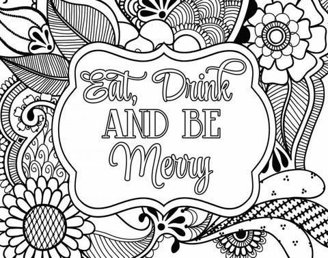 Eat, Drink and Be Merry White Modern Wood Framed Art Print with Double Matting by Robinson, Tamara
