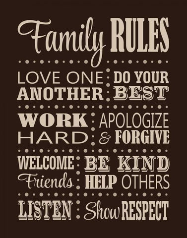 Family Rules Black Ornate Wood Framed Art Print with Double Matting by Robinson, Tamara