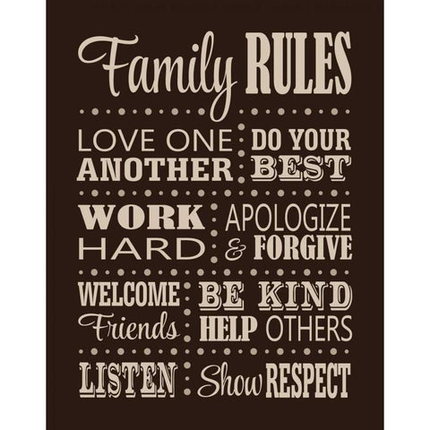 Family Rules Black Modern Wood Framed Art Print by Robinson, Tamara