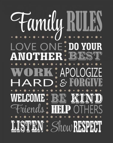Family Rules II White Modern Wood Framed Art Print with Double Matting by Robinson, Tamara