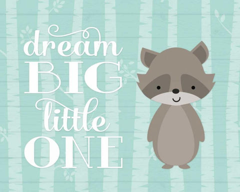 Dream Big Raccoon White Modern Wood Framed Art Print with Double Matting by Robinson, Tamara