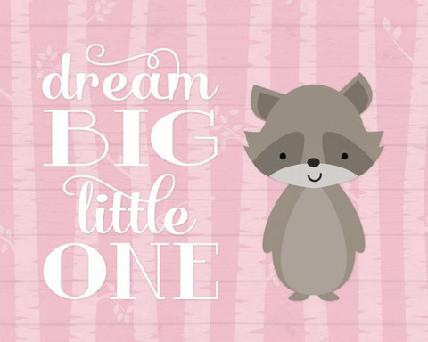 Dream Big Raccoon - Pink White Modern Wood Framed Art Print with Double Matting by Robinson, Tamara