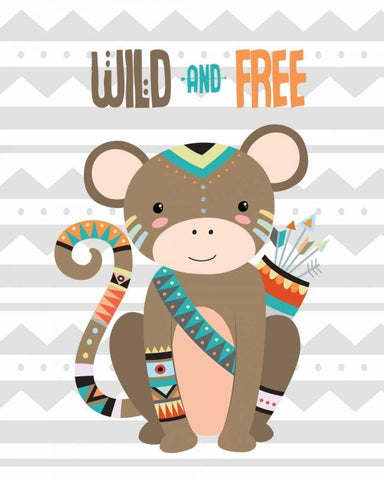 Tribal Monkey I White Modern Wood Framed Art Print with Double Matting by Robinson, Tamara