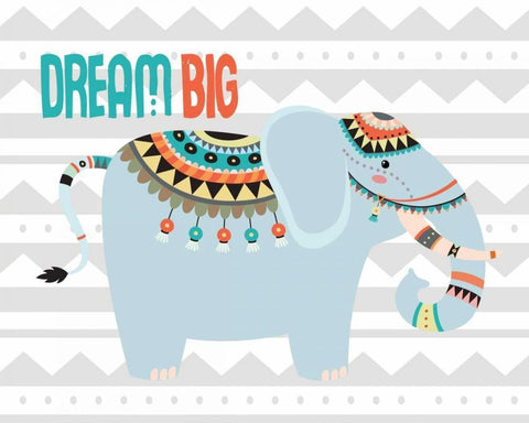 Tribal Elephant White Modern Wood Framed Art Print with Double Matting by Robinson, Tamara