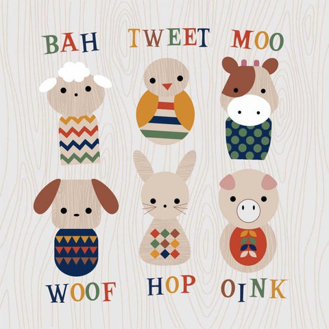 Wooden Animals with Words White Modern Wood Framed Art Print with Double Matting by Robinson, Tamara