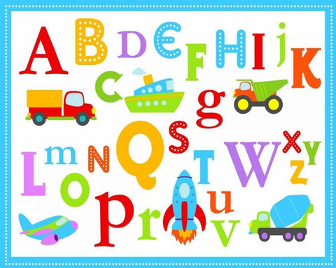 Transportation ABCs White Modern Wood Framed Art Print with Double Matting by Robinson, Tamara