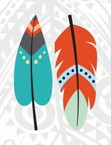 Tribal Feather White Modern Wood Framed Art Print with Double Matting by Robinson, Tamara