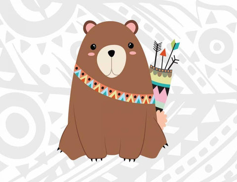 Tribal Bear White Modern Wood Framed Art Print with Double Matting by Robinson, Tamara