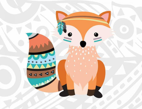 Tribal Fox White Modern Wood Framed Art Print with Double Matting by Robinson, Tamara