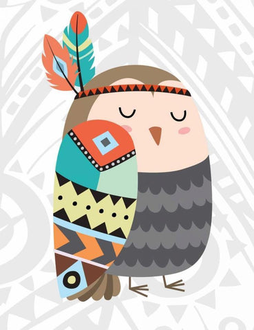 Tribal Owl Black Ornate Wood Framed Art Print with Double Matting by Robinson, Tamara