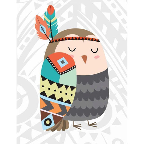 Tribal Owl Gold Ornate Wood Framed Art Print with Double Matting by Robinson, Tamara