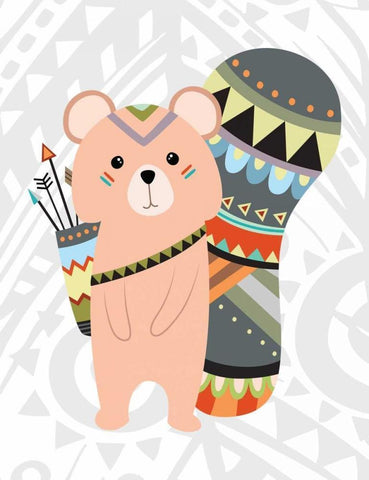 Tribal Squirrel Black Ornate Wood Framed Art Print with Double Matting by Robinson, Tamara