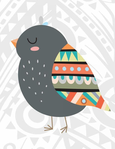 Tribal Bird White Modern Wood Framed Art Print with Double Matting by Robinson, Tamara