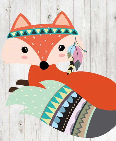 Tribal Fox White Modern Wood Framed Art Print with Double Matting by Robinson, Tamara