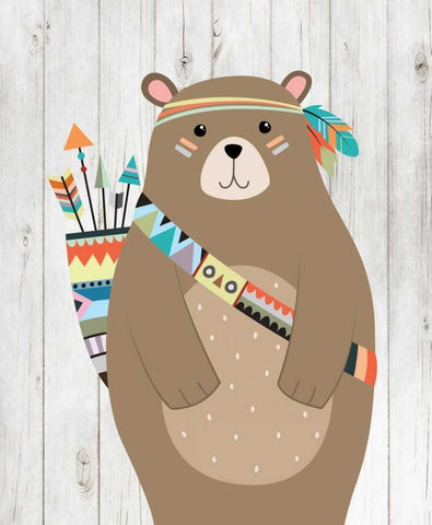 Tribal Bear White Modern Wood Framed Art Print with Double Matting by Robinson, Tamara