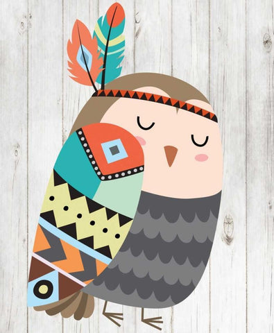 Tribal Owl White Modern Wood Framed Art Print with Double Matting by Robinson, Tamara